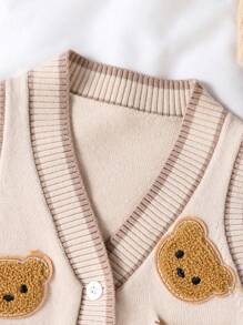 SHEIN Baby Boy Solid Color Patchwork Front Button Sleeveless Pocket Simple Top