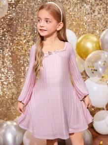 Młoda dziewczyna, 1 szt., modna i śliczna rozkloszowana aksamitna sukienka z kwadratowym dekoltem, sukienka w kształcie litery A, elegancka sukienka z długim rękawem, na przyjęcie urodzinowe, wakacje, idealna do noszenia na co dzień i do szkoły jesienią i zimą, na Boże Narodzenie, dla mamy i córki, dla siostry i mnie.