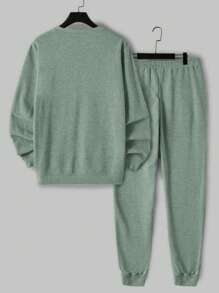 RueChic Men Bear Printed Regular Sweatshirt Set - Mint Blue - View 3