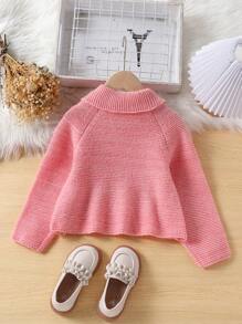 SHEIN 年轻女孩复古花卉印花高领荷叶边下摆毛衣，黄色粗针织套头衫，适合秋季