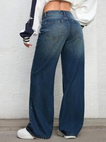 SHEIN EZwear 女士纯色口袋休闲百搭宽松直筒牛仔裤