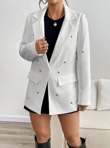 SHEIN LUNE Bộ vest thời trang trang trí trái tim cho nữ, mùa thu - trắng - Xem 6