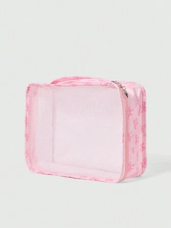 Kawaii Bolsa organizadora de viaje linda con estampado de lazos rosas, estilo Kawaii