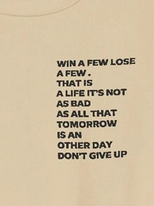 2 件套青少年男孩休闲字母印花圆领短袖上衣和裤子套装 - 卡其色 - 查看 5