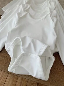 SHEIN LMoss Kids 5pcs/Set Newborn Baby Girls Cute White Long Sleeve Romper Set, Autumn/Winter