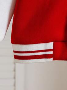 SHEIN Baby Boy Casual Daily Sports Street Fashion Fun Letter Embroidered Patch Baseball Jacket Long Sleeve, Suitable For Autumn/Winter, Baby Boy Jackets, Infant Jacket, Baby Boy Cardigan, Toddler Jackets, Jersey For Baby Boy