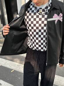 Manfinity VCAY 男士时尚休闲宽松长袖开襟夹克，适合年轻人外出时尚彩色赛车轻便夹克，适合朋友、丈夫、男朋友的礼物，适合秋冬 - 黑色 - 查看 5