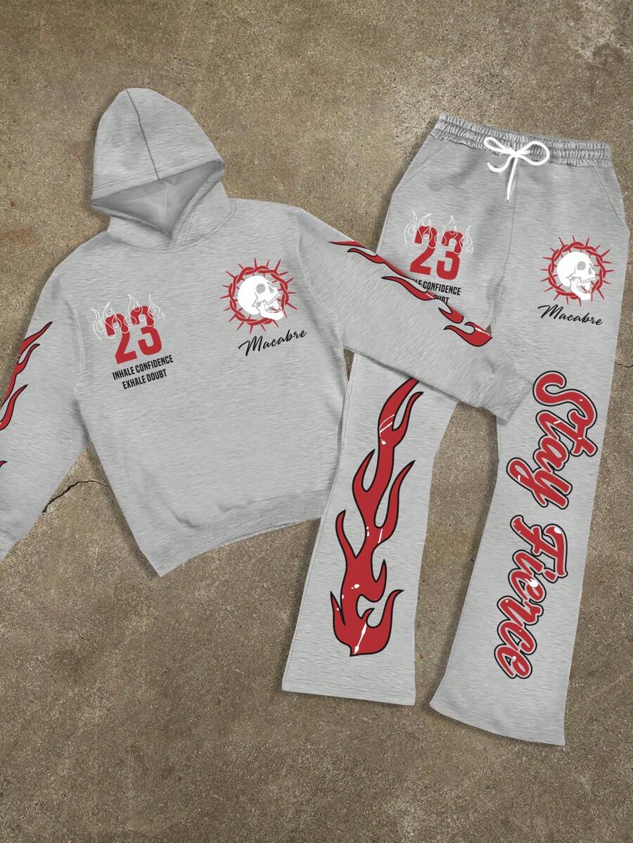 Manfinity EMRG Men's Casual Letter Print Hoodie & Pants Sweatsuit, Men 2 Pieces Set Sweats, Sweat Suit Set, Hoodie 2 Pieces Set, Fall Clothes