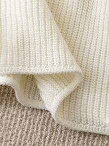 SHEIN LUNE 1 件女式纯色前系带长袖简约毛衣，休闲日常穿着 - 白色 - 查看 5