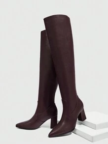 CUCCOO SZL Fashionable Autumn/Pointed Toe Stiletto Thigh-High Boots, Sexy Party Wear For And Spring Shoes Spring Break Easter - Burgundy - View 2