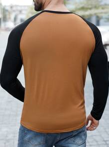 Manfinity Homme Áo thun tay dài cổ tròn cài nút phía trước màu tương phản cỡ lớn cho nam, dùng khi đi chơi - Nhiều màu - Xem 2