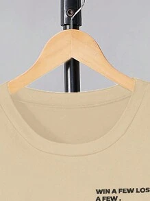 2 件套青少年男孩休闲字母印花圆领短袖上衣和裤子套装 - 卡其色 - 查看 4