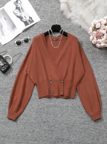 Mulvari Plus Size Women Solid Color Drop Shoulder Long Sleeve Cardigan And Knitted A-Line Skirt Casual Suit Set, Autumn/Winter