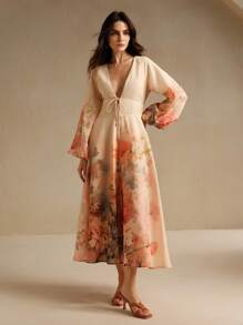 Anewsta Vestido de manga larga con estampado floral, suave y romántico, apropiado para vacaciones a principios del otoño