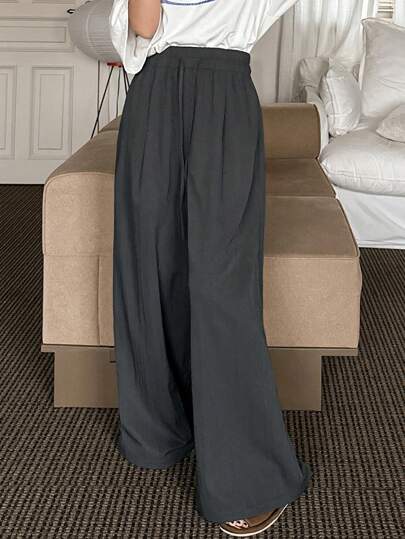 DAZY 女士休闲纯色系带前口袋宽松休闲裤睡衣