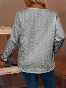 EMERY ROSE Áo thun nửa vạt có họa tiết thường ngày cỡ lớn cho mùa thu - Màu Xám nhạt - Xem 2