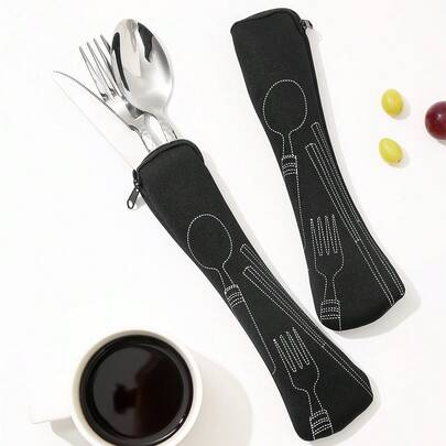 SHEIN 1 Túi đựng dao kéo, Túi đựng đồ dùng ăn uống có thể tái sử dụng, Túi đựng đồ ăn di động màu đen, Túi đựng đồ ăn du lịch ngoài trời, Túi đựng đồ ăn cắm trại, Túi đựng đồ ăn phẳng, Túi đựng đồ ăn tối, Hộp đựng dao, nĩa, thìa, thìa trà, đũa, dụng cụ khui chai, ống hút, Dùng cho du lịch cắm trại ngoài trời, Văn phòng (Không bao gồm đồ dùng ăn uống), Quà tặng Giáng sinh cho ngày lễ