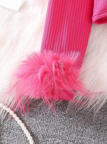 Elladie kids 2pcs Young Girls Flower Trim Fluffy Set - Hot Pink - View 4