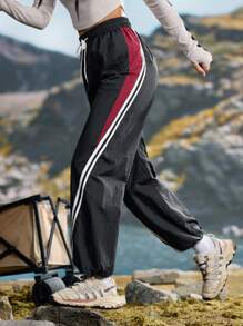 In My Nature Women's Sports Casual Striped Patchwork Drawstring Waist Outdoor Sweatpants Winter Pants - Black - View 9