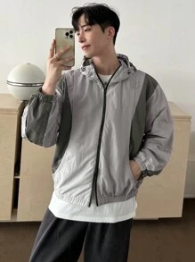 DAZY Chaqueta de hombre de otoño con diseño de color block en gris