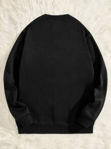 Manfinity Homme Sudadera tipo camiseta de cuello redondo, estilo holgado y caída en los hombros, talla estándar, en color negro - Negro - Ver 5