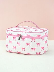 Marina Oliveira Artist Pink Girly Bow Pattern Makeup Bag, Fashionable Printed Water-Resistant Handheld Pouch, Convenient Travel Organizer, Valentine's Day - Multicolor - View 4