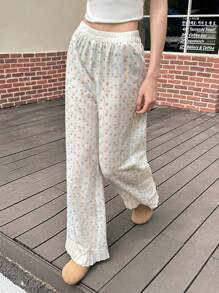 Jouncy 女式休闲迷你花朵条纹荷叶边下摆裤 - 白色 - 查看 5