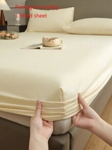 1pc Solid Color Fitted Sheet, Soft & Breathable Mattress Protector, Mattress Cover, Deep Pocket Design, Suitable For Various Bed Sizes - Beige - View 2