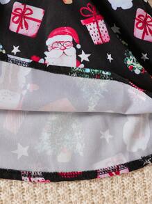 2 件装年轻女孩圣诞系列套装，纯色盖袖长袖针织毛衣上衣 + 圣诞老人图案围兜连衣裙，春秋季 - 彩色 - 查看 6