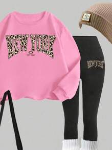 SHEIN Set de 2 piezas de sudadera con capucha de manga larga y pantalones largos informales para niña preadolescente, apto para otoño/invierno