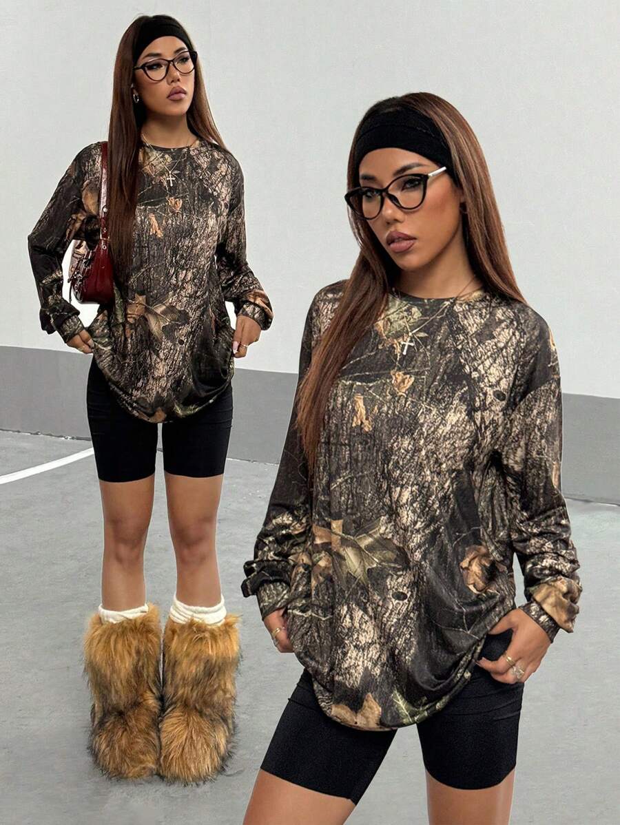 StreetHx Áo thun in hình lá cây phong cách đường phố cổ điển dành cho nữ, mùa thu - Nhiều màu - Xem 1