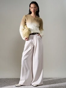 AiiRZ 奢华麻花针织 V 领毛衣 渐变效果泡泡袖 冬季秋季节日礼物 时尚个性针织衫 - 黃色 - 查看 4