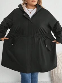 SHEIN CURVE+ Chaqueta con capucha y cintura acampanada para tallas grandes, para invierno