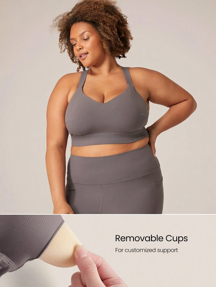 FeatherFit™ Adjustable Buckle Back Double Crisscross Strapped Sweetheart Neck Sports Bra Low Impact Yoga Pilates Daily Removable Cups