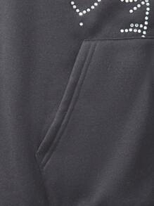 Sweatshirt Hoodie Pullover Longgar Kasual Ukuran Besar Motif Tengkorak dan Rhinestone untuk Anak Perempuan Remaja, Lengan Panjang - Dark Grey - View 5