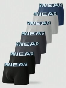 Men's Letter Print Elastic Waist Boxer Briefs 7 Pcs, - Multicolor - View 1