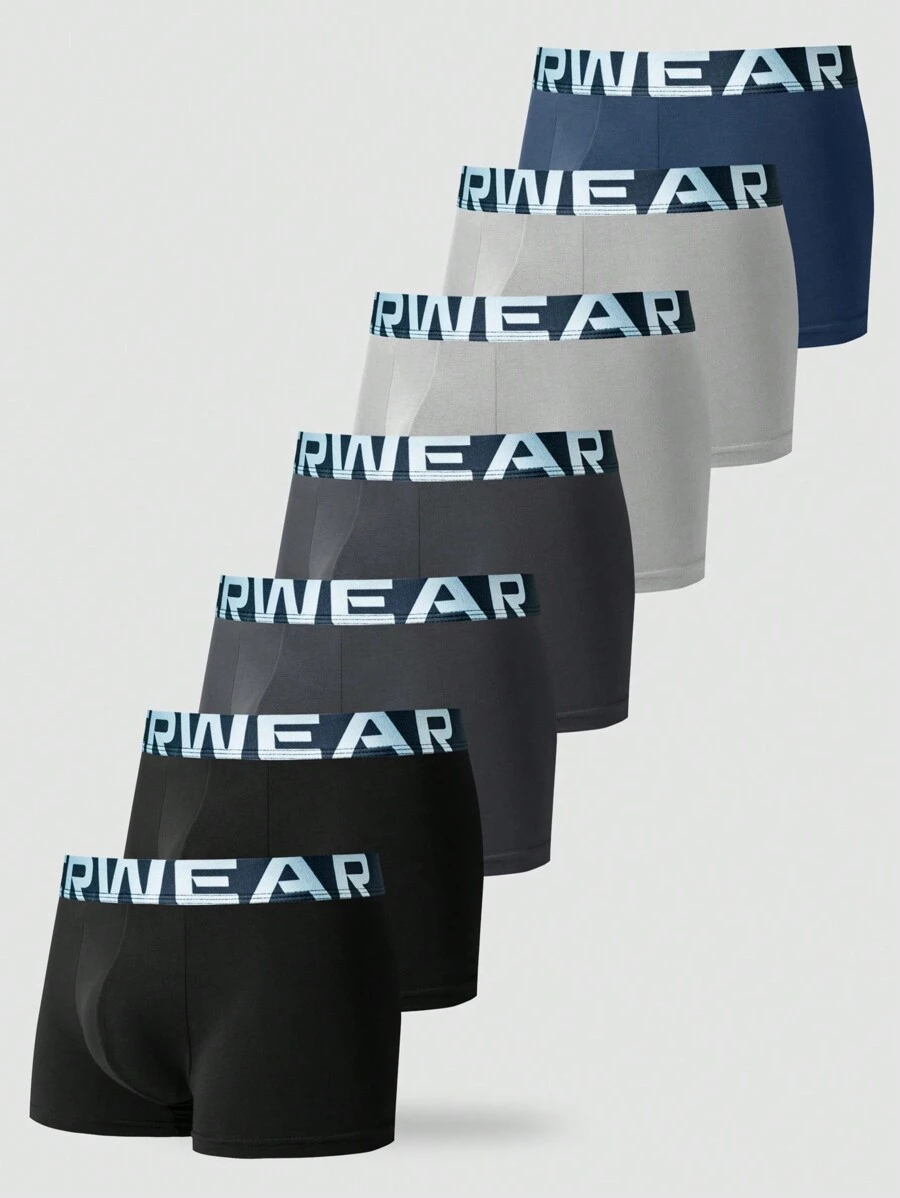 Men's Letter Print Elastic Waist Boxer Briefs 7 Pcs, - Multicolor - View 1