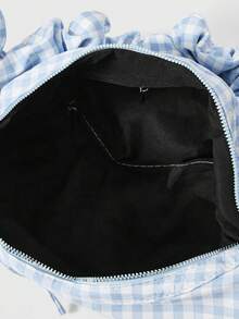 ROMWE Kawaii 1 件高品质大容量休闲单肩斜挎格子蝴蝶结褶皱手提包 - 彩色 - 查看 5