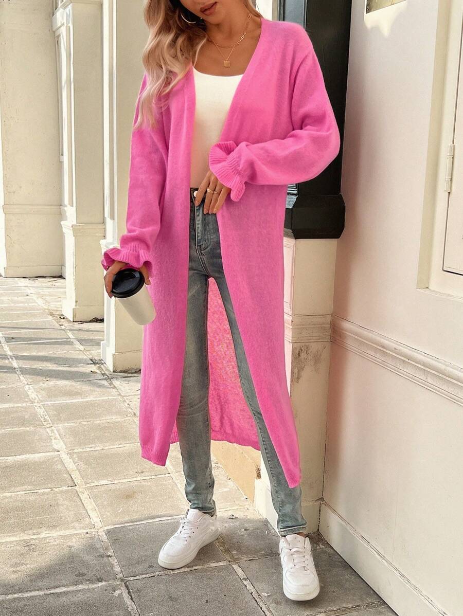 INAWLY Cárdigan casual de manga larga de punto acanalado de unicolor para mujer