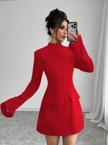 Elenzga 情人节假期迷你领简约优雅女士连衣裙新年衣服