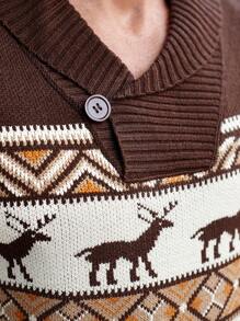 Manfinity Homme Men's Button Front Long Sleeve Graphic Deer Detail Casual Colorful Long Sleeve Chunky Sweater, For Going Out, Boyfriend Gift - Multicolor - View 5