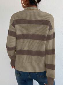 SHEIN Unity Suéter casual de hombros caídos con rayas de color contrastante, jersey de punto de otoño/invierno - Multicolor - Ver 2