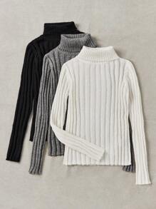 SHEIN LUNE Multiple Pieces Women Turtleneck Loose Knit Pullover Sweaters, Fashion All-Match Versatile Commuting, Autumn/Winter - Grey - View 5