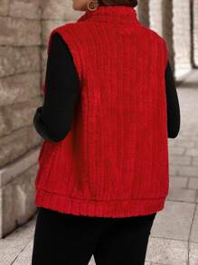 Áo len cardigan không tay cổ đứng khóa kéo cỡ lớn cho nữ, thích hợp mặc vào mùa thu/đông cho năm mới - Đỏ - Xem 2