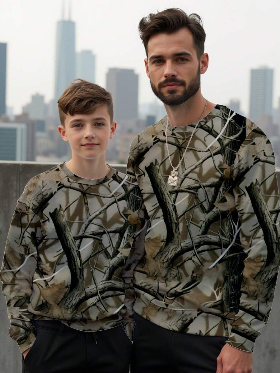 SHEIN 1pc Men's Retro Fashionable Casual Street Leaf Graphic Digitally Printed Crew Neck Sweatshirt - Multicolor - View 1