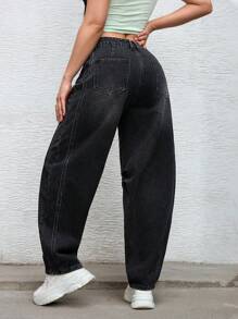 SHEIN EZwear Women Fashionable Distressed Banana-Fit Baggy Denim Jeans