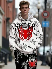 Manfinity VCAY Men's Knit Casual Loose Long Sleeve Hooded Sweatshirt & Drawstring Waist Straight Leg Pants 2 Pieces Suit Set