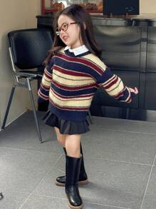 DAZY Young Girl Batwing Long Sleeve Loose Striped Casual Sweater, Autumn/Winter
