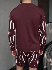 Manfinity Homme Men's Letter Print Round Neck Long Sleeve Sweater Top And Shorts Casual 2 Pieces Outfit