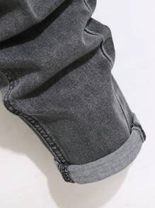 Manfinity Homme Men's Button Front Pocket Distressed Casual Denim Jeans, Men Ripped Jeans, Men Distressed Jeans, Streetwear Jeans - Grey - View 6